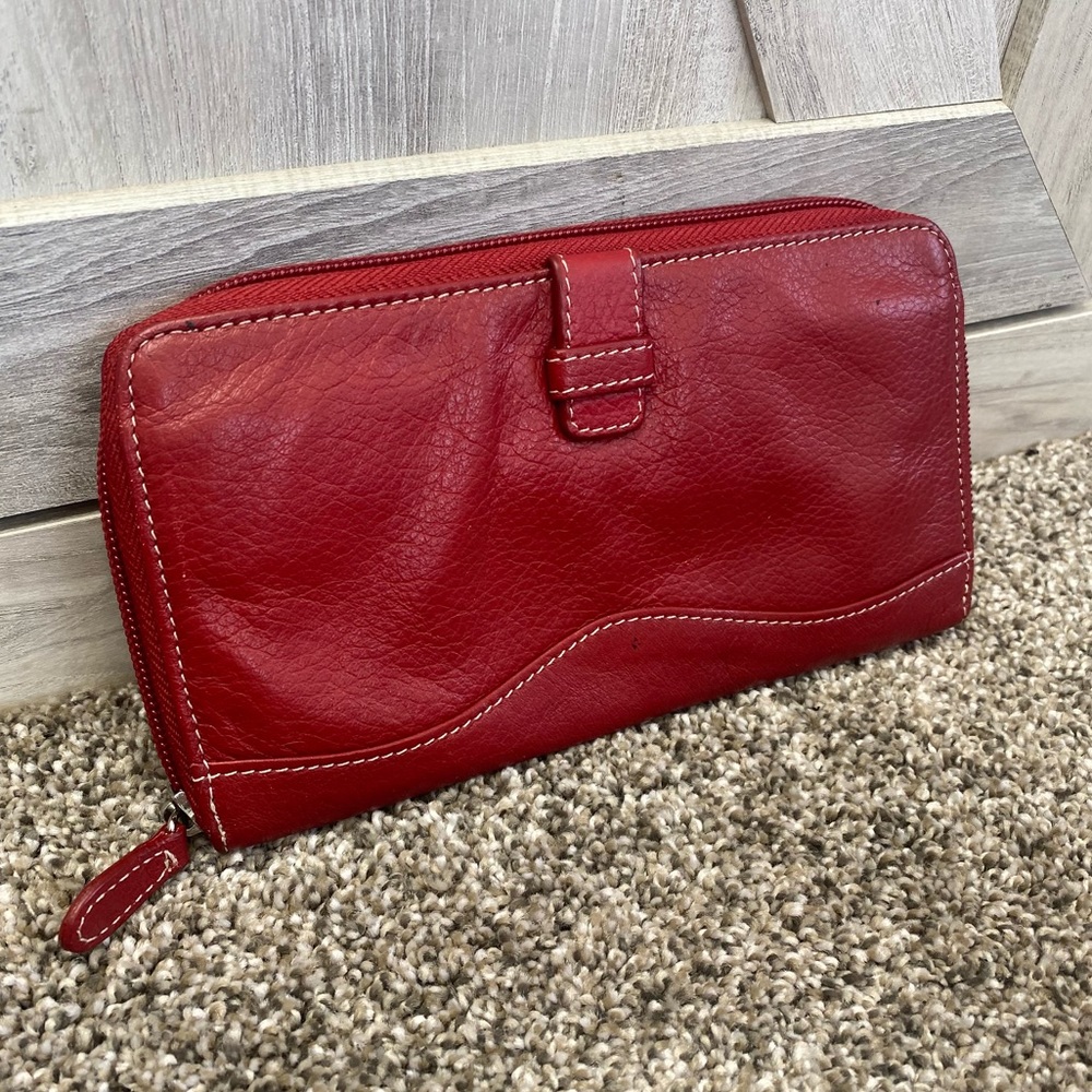 Tignanello Red Leather Zip Around Wallet Large 7.5" x 4.25"